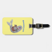 Happy schattige harp seal cartoon illustratie bagagelabel (Voorkant horizontaal)
