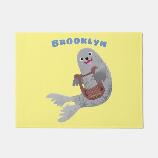 Happy schattige harp seal cartoon illustratie deurmat (Voorkant)