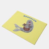 Happy schattige harp seal cartoon illustratie deurmat (Schuin)