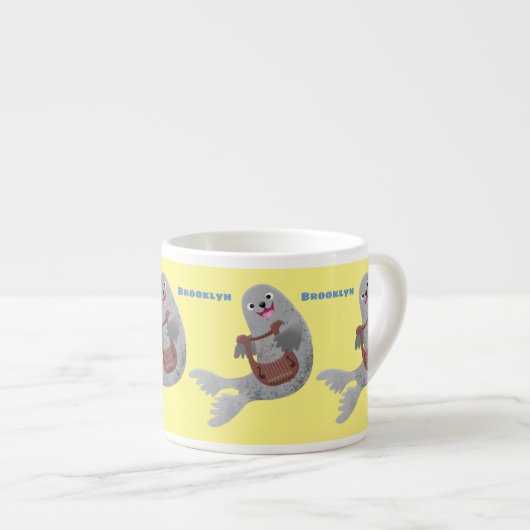 Happy schattige harp seal cartoon illustratie espresso kop (Voorkant rechts)