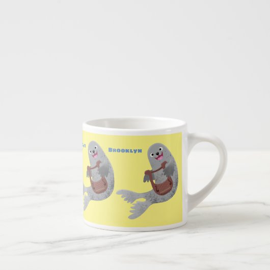 Happy schattige harp seal cartoon illustratie espresso kop (Rechts)