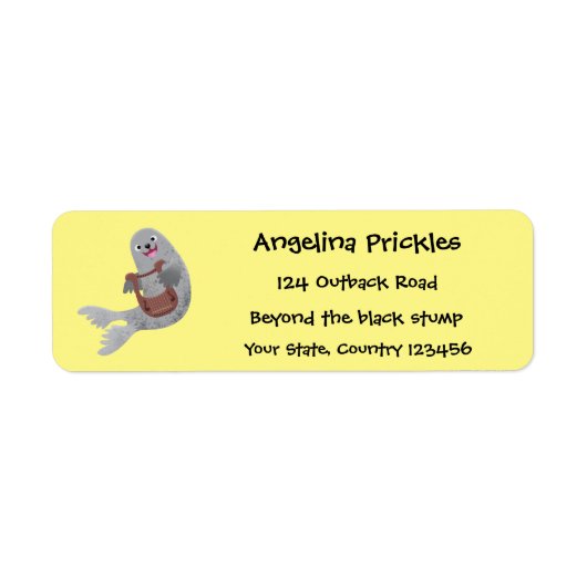 Happy schattige harp seal cartoon illustratie etiket (Voorkant)