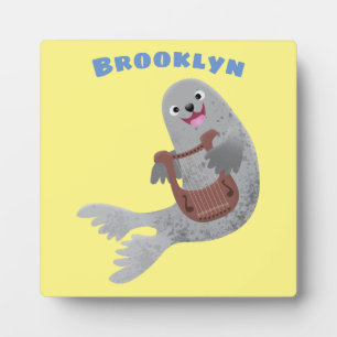 Happy schattige harp seal cartoon illustratie fotoplaat