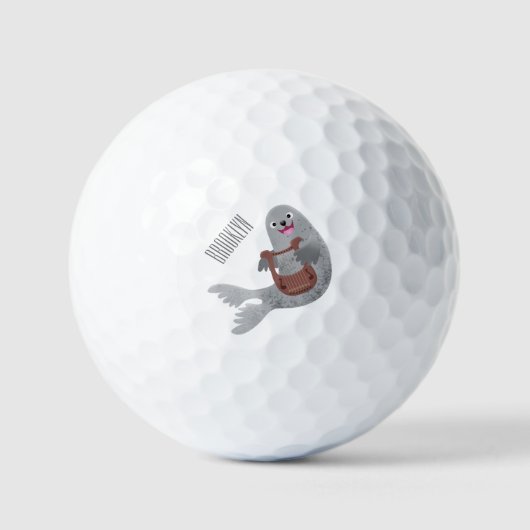 Happy schattige harp seal cartoon illustratie golfballen (Voorkant)