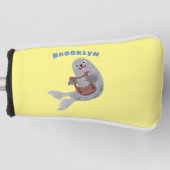 Happy schattige harp seal cartoon illustratie golfheadcover (Voorkant)
