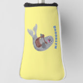 Happy schattige harp seal cartoon illustratie golfheadcover (Draai 90)