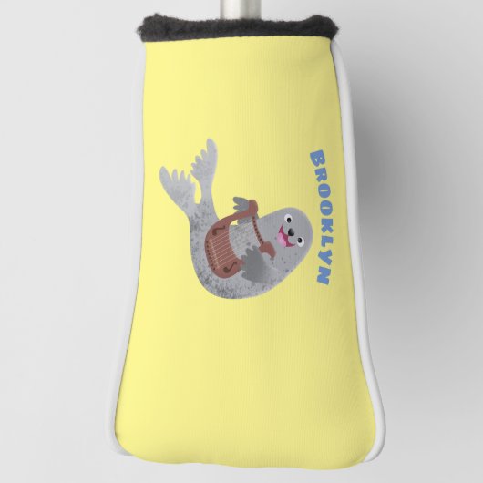 Happy schattige harp seal cartoon illustratie golfheadcover (Draai 90)