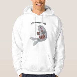 Happy schattige harp seal cartoon illustratie hoodie