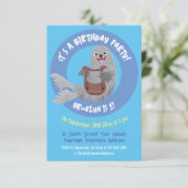 Happy schattige harp seal cartoon illustratie kaart (Staand voorkant)