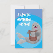 Happy schattige harp seal cartoon illustratie kaart (Achterkant)