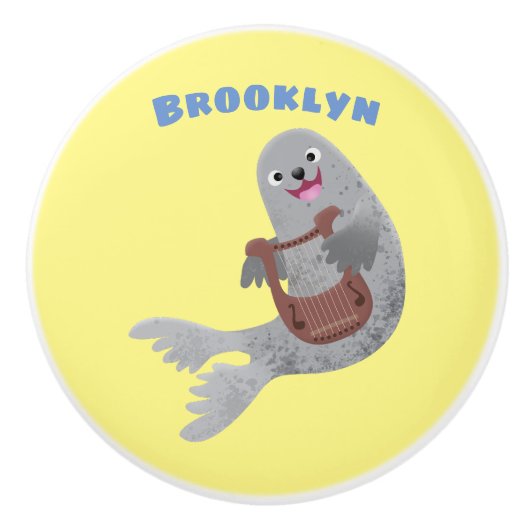 Happy schattige harp seal cartoon illustratie keramische knop (Voorkant)