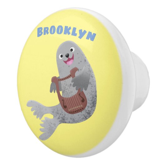 Happy schattige harp seal cartoon illustratie keramische knop (Rechts)