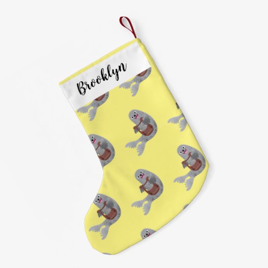 Happy schattige harp seal cartoon illustratie kleine kerstsok (Achterkant (Hangend))