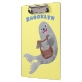 Happy schattige harp seal cartoon illustratie klembord (Links)