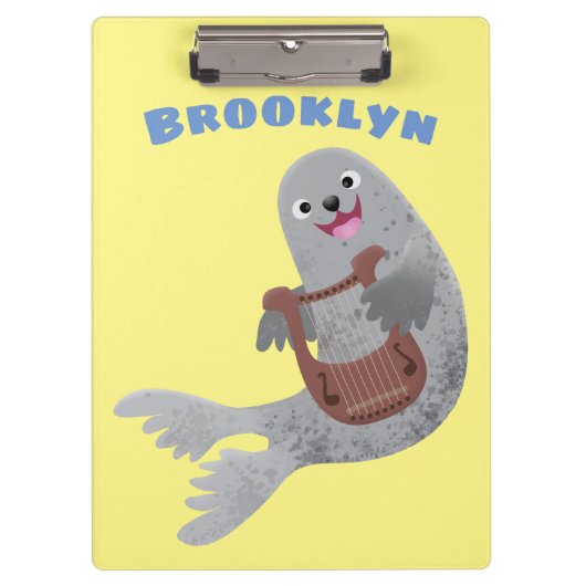 Happy schattige harp seal cartoon illustratie klembord (Voorkant)