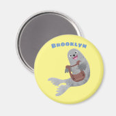 Happy schattige harp seal cartoon illustratie magneet (Voorkant / Achterkant)