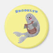 Happy schattige harp seal cartoon illustratie magneet (Voorkant)