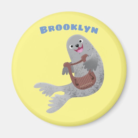 Happy schattige harp seal cartoon illustratie magneet (Voorkant)