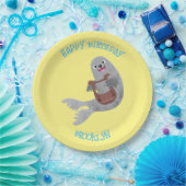 Happy schattige harp seal cartoon illustratie papieren bordje (Feest)