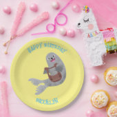 Happy schattige harp seal cartoon illustratie papieren bordje (Feest)