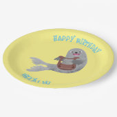 Happy schattige harp seal cartoon illustratie papieren bordje (Gekanteld)
