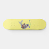 Happy schattige harp seal cartoon illustratie persoonlijk skateboard (Horizontaal)