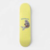 Happy schattige harp seal cartoon illustratie persoonlijk skateboard (Voorkant)