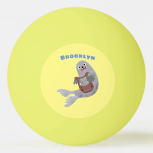 Happy schattige harp seal cartoon illustratie pingpongbal