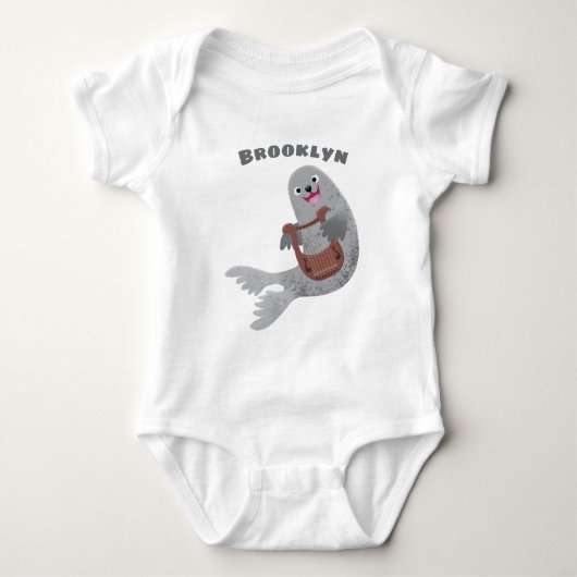 Happy schattige harp seal cartoon illustratie romper (Voorkant)