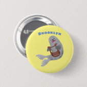 Happy schattige harp seal cartoon illustratie ronde button 5,7 cm (Voorkant /achterkant)