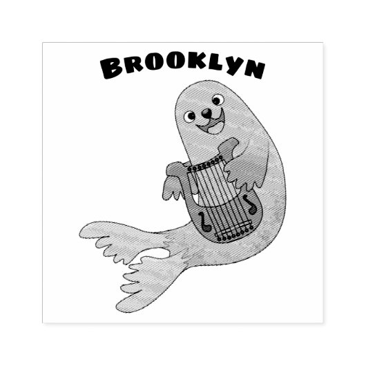 Happy schattige harp seal cartoon illustratie rubberstempel (Afrduk)