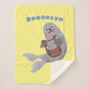 Happy schattige harp seal cartoon illustratie sherpa deken