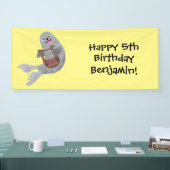 Happy schattige harp seal cartoon illustratie spandoek (Beurs)
