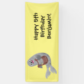 Happy schattige harp seal cartoon illustratie spandoek (Verticaal)