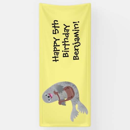 Happy schattige harp seal cartoon illustratie spandoek (Verticaal)