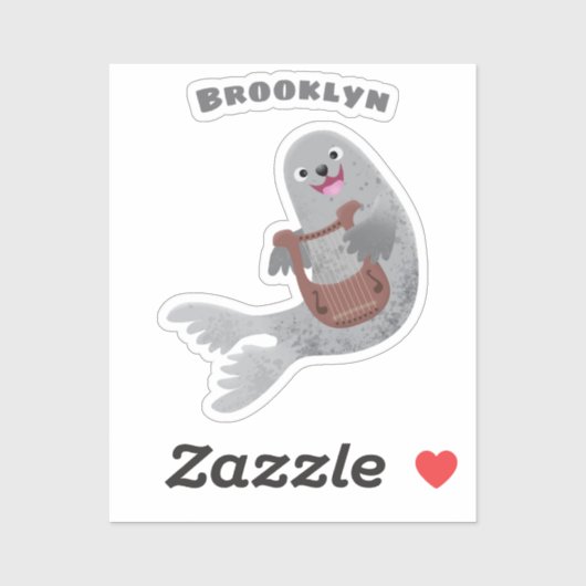 Happy schattige harp seal cartoon illustratie sticker (Vel)