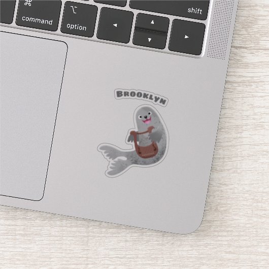 Happy schattige harp seal cartoon illustratie sticker (Detail)