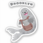 Happy schattige harp seal cartoon illustratie sticker (Voorkant)