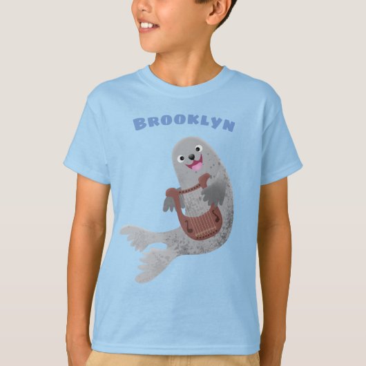 Happy schattige harp seal cartoon illustratie t-shirt (Voorkant)