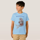 Happy schattige harp seal cartoon illustratie t-shirt (Voorkant volledig)