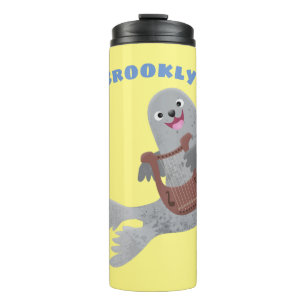 Happy schattige harp seal cartoon illustratie thermosbeker
