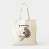 Happy schattige harp seal cartoon illustratie tote bag (Achterkant)