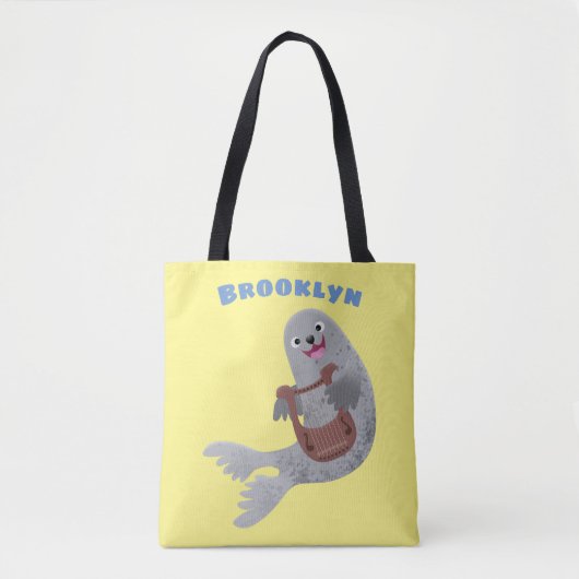Happy schattige harp seal cartoon illustratie tote bag (Voorkant)