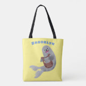 Happy schattige harp seal cartoon illustratie tote bag (Achterkant)