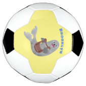 Happy schattige harp seal cartoon illustratie voetbal (Gedraaid)