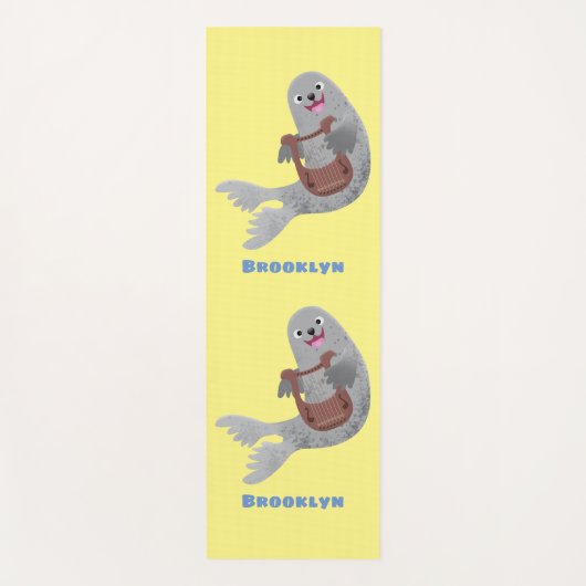 Happy schattige harp seal cartoon illustratie yogamat (Voorkant)