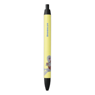Happy schattige harp seal cartoon illustratie zwarte inkt pen