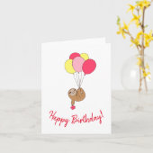 Happy schattige luiaard met ballonnen wenskaart kaart (Gele Bloem)