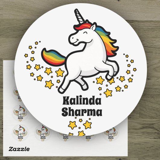 Happy Schattige Rainbow Unicorn Student Naam Label