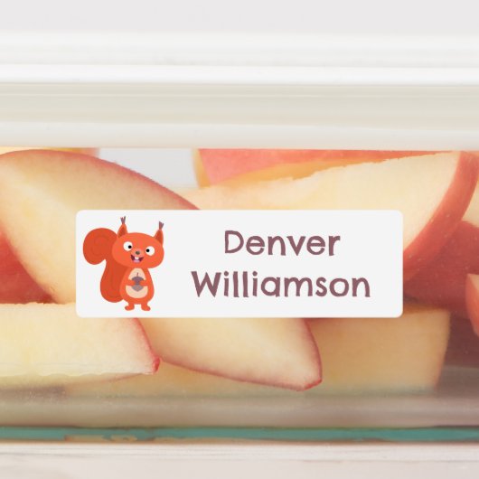 Happy schattige rode eekhoorn cartoon gepersonalis labels (Aangebracht)